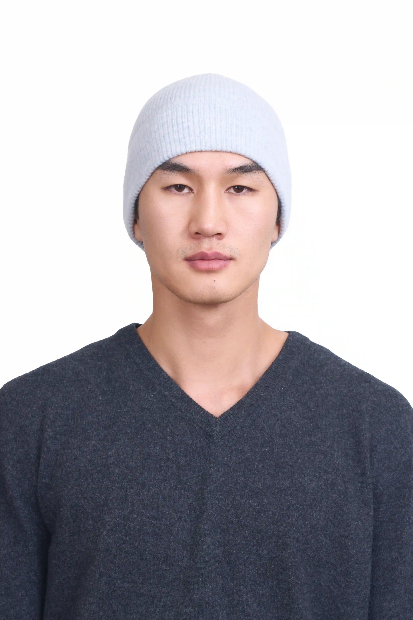 Gray Ribbed Cashmere Beanie