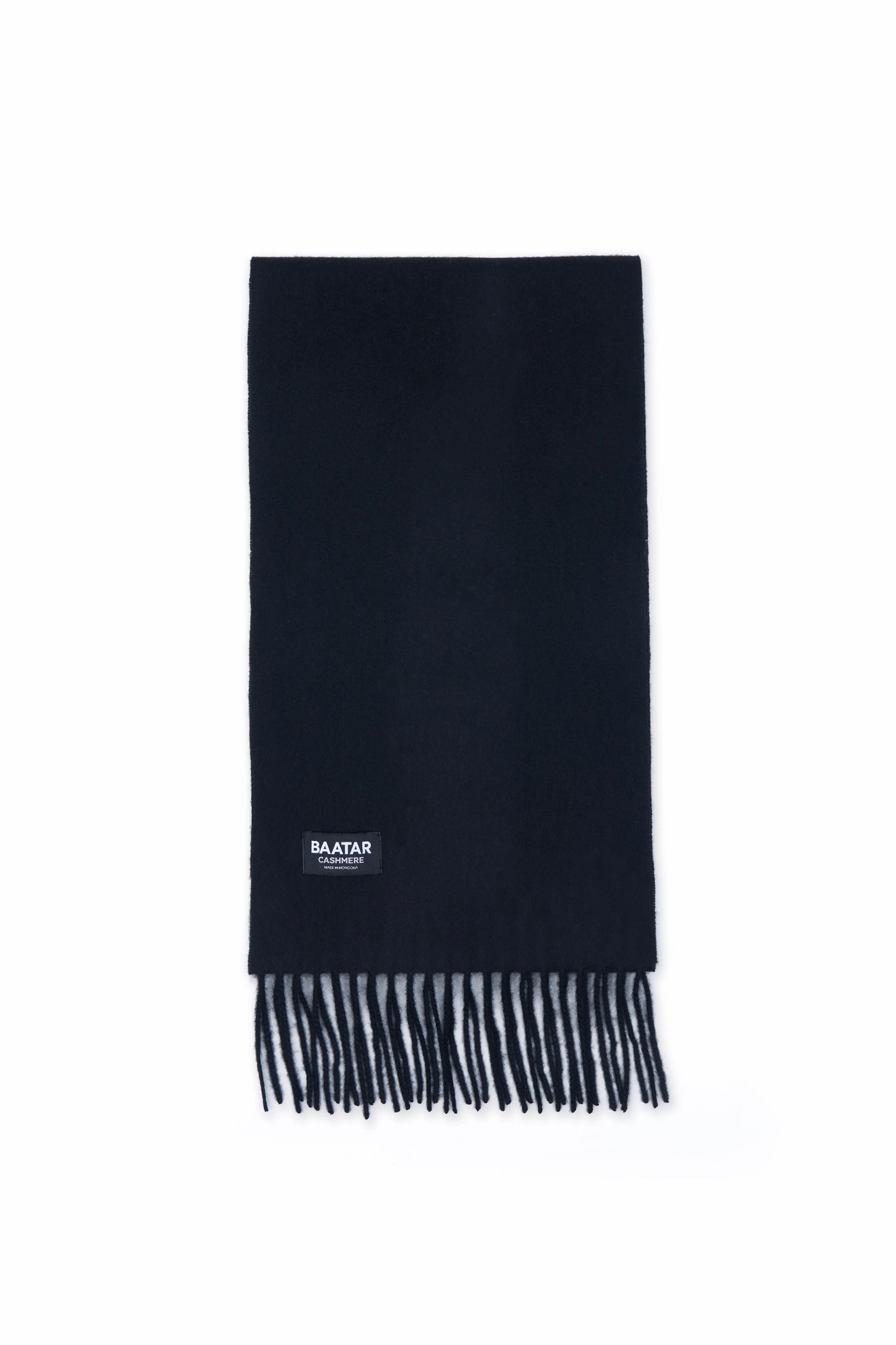 Soft and warm Mongolian cashmere scarf in black, displayed on a clean white background.