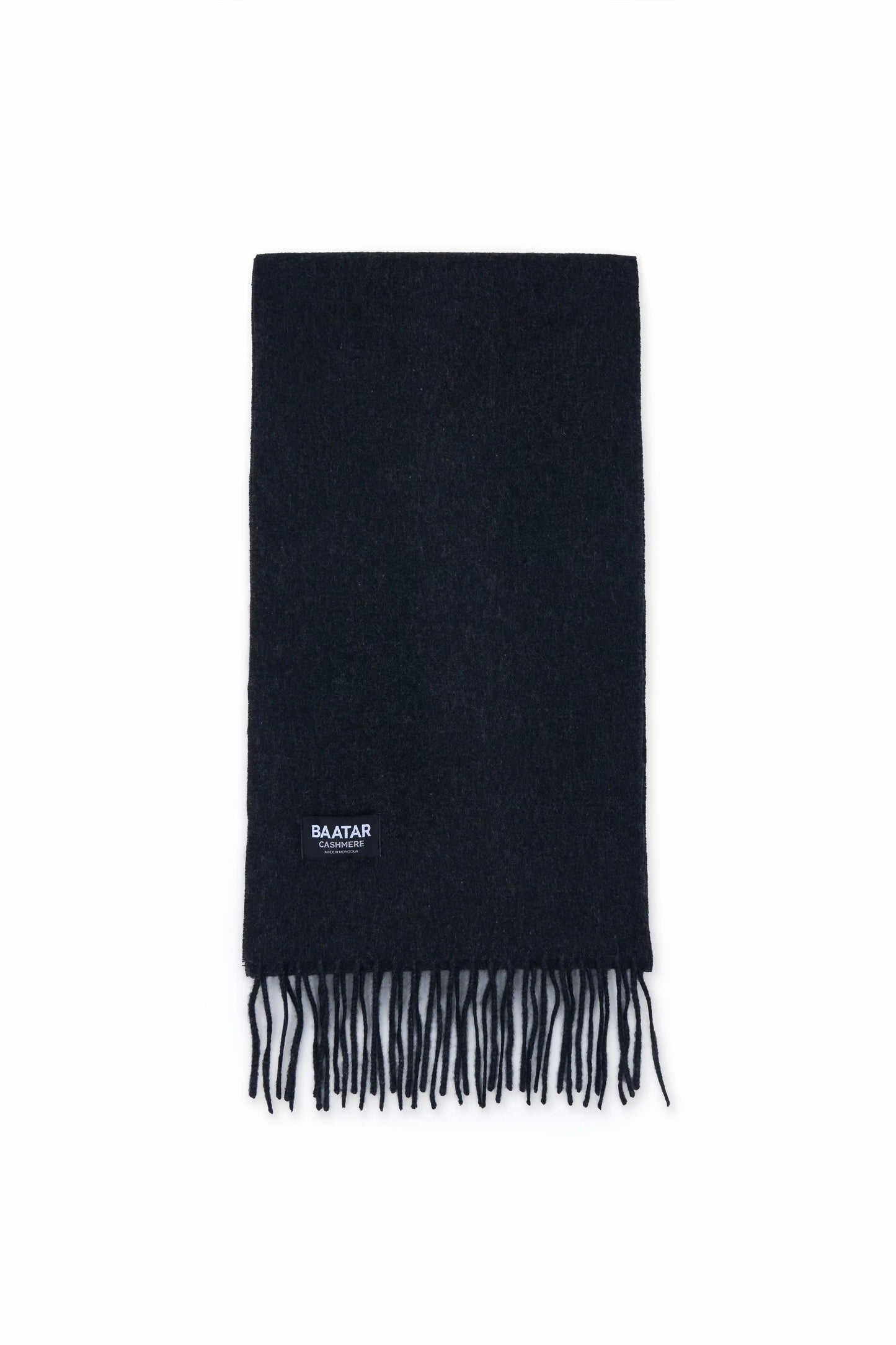 Soft and warm Mongolian cashmere scarf in charcoal gray, displayed on a clean white background.