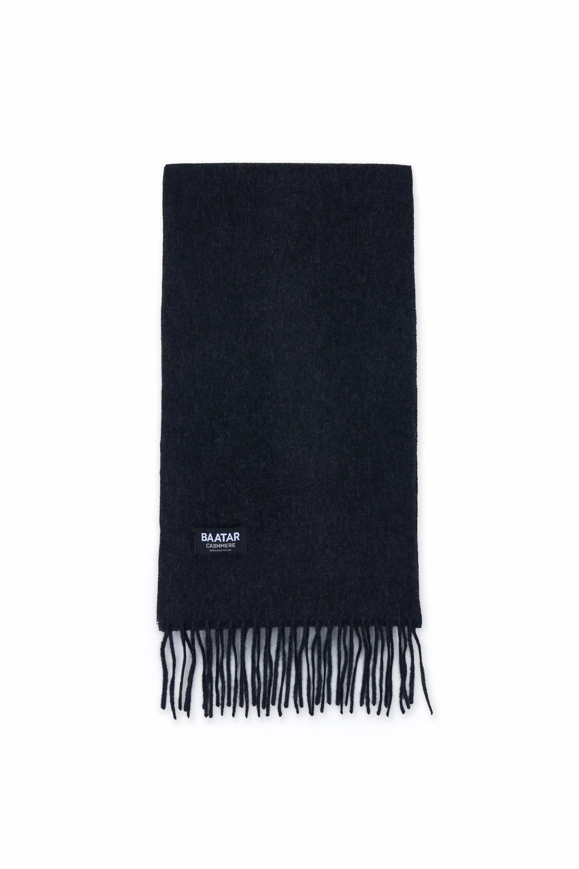 Soft and warm Mongolian cashmere scarf in charcoal gray, displayed on a clean white background.
