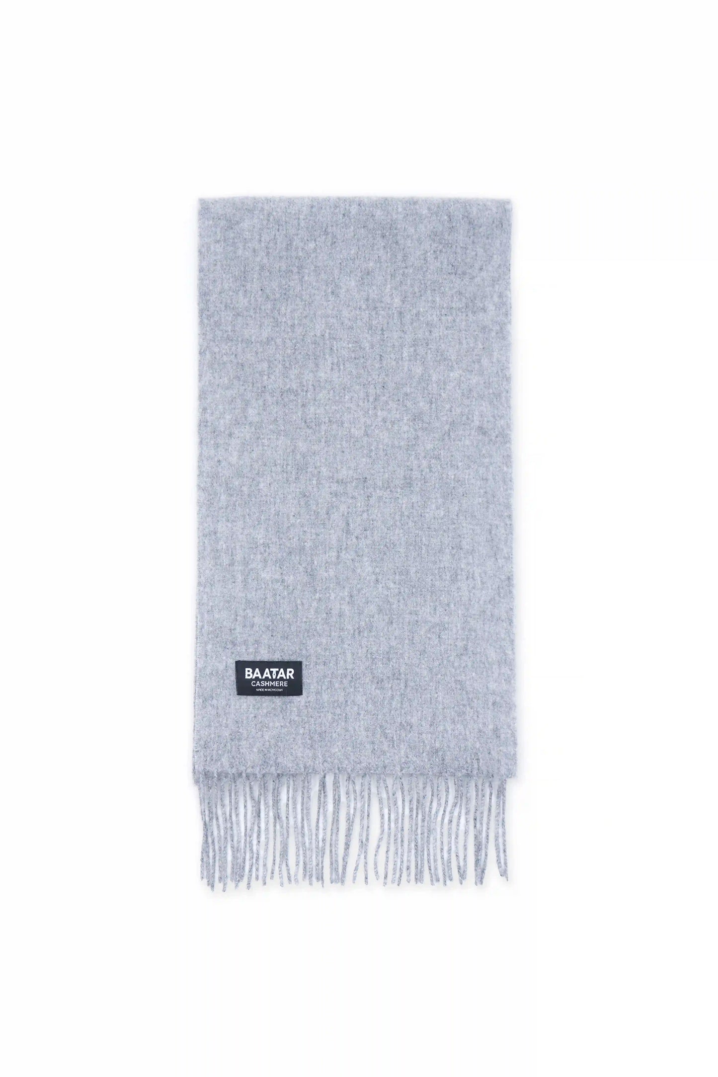 Soft and warm Mongolian cashmere scarf in rich light gray, displayed on a clean white background.