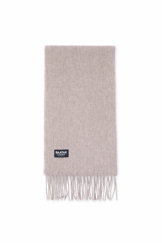 Soft and warm Mongolian cashmere scarf in rich natural beige, displayed on a clean white background.