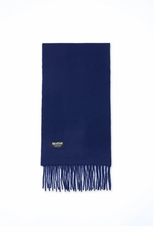 Soft and warm Mongolian cashmere scarf in rich navy blue, displayed on a clean white background.