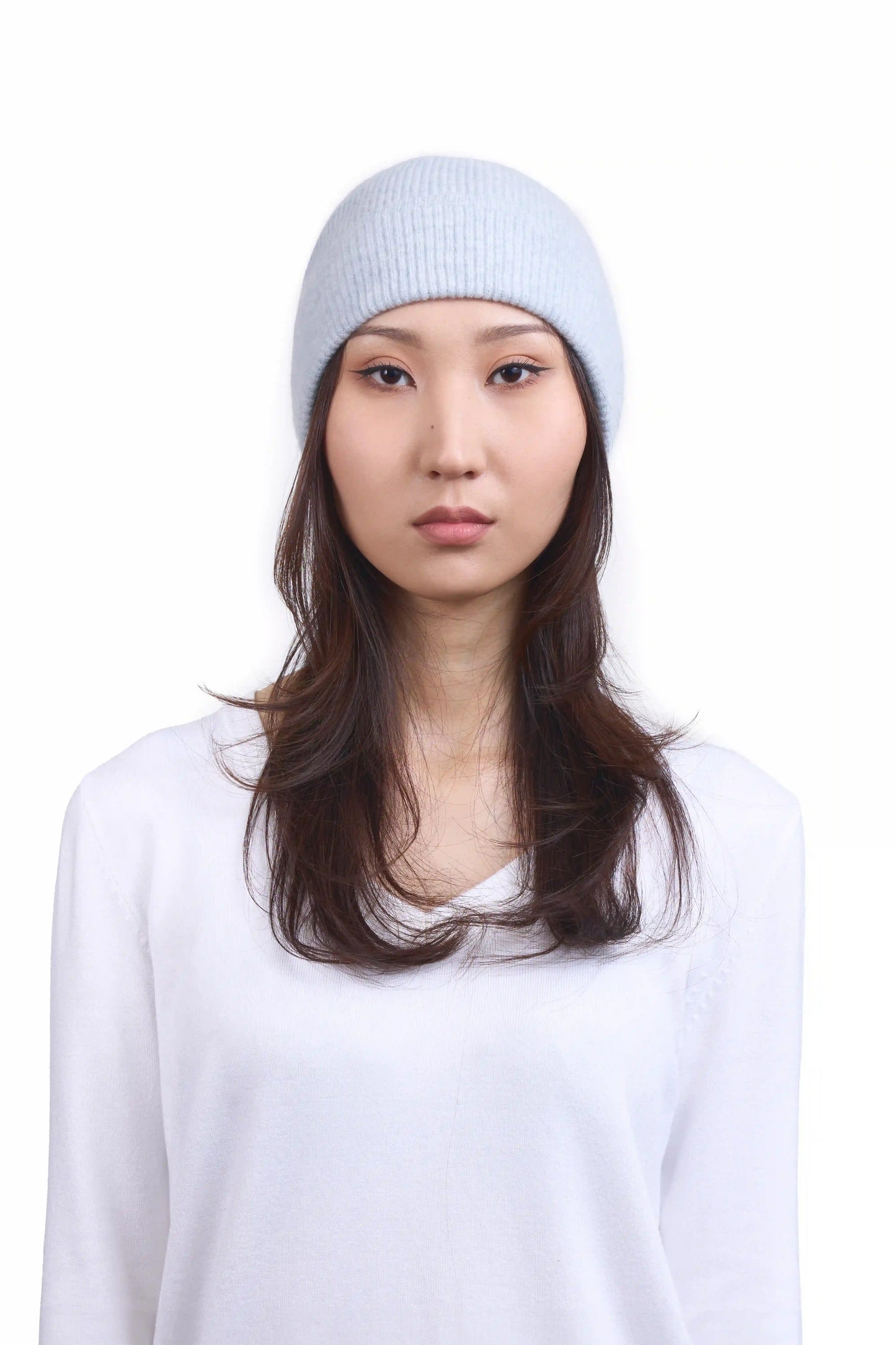 Gray Ribbed Cashmere Beanie